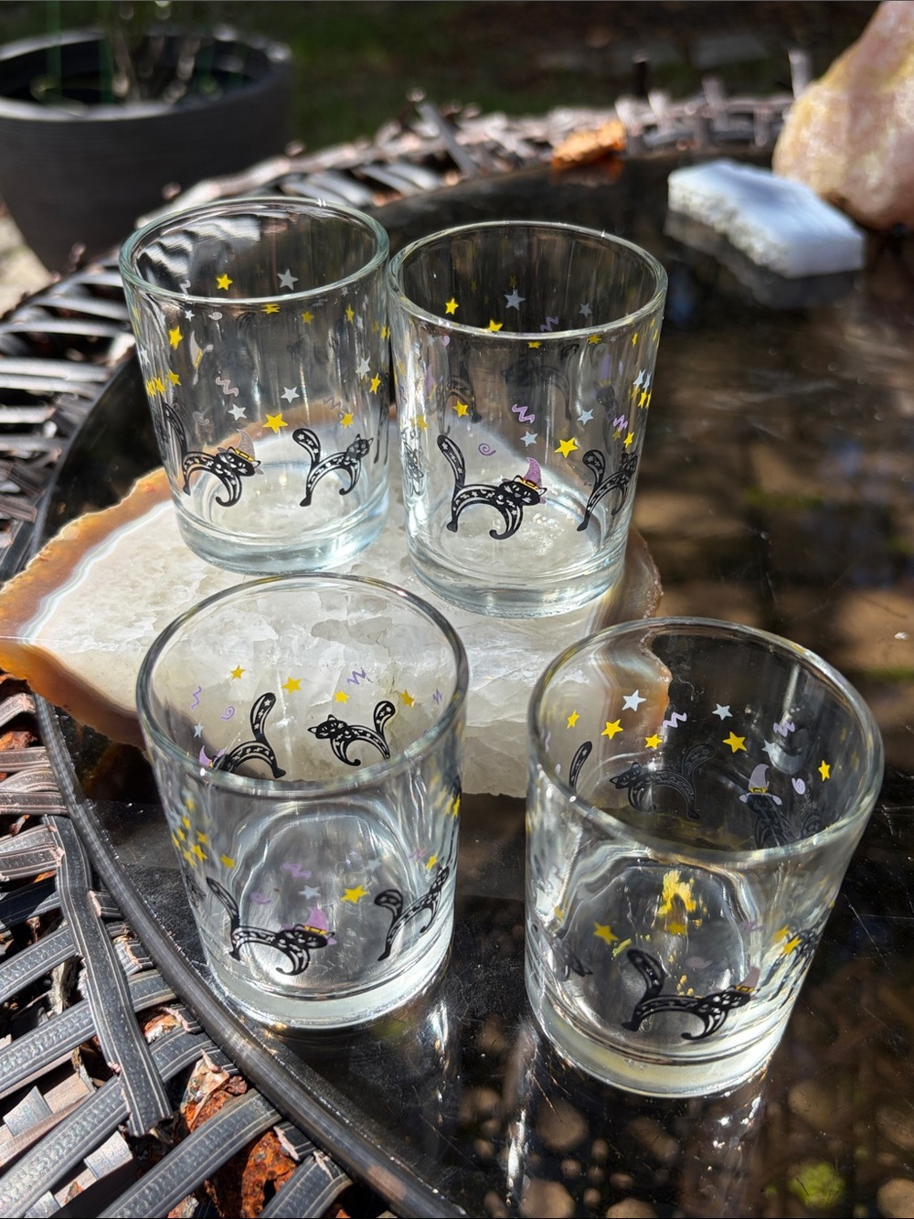 Partylite Decorative Star & Moon Clear Glass Votive/Tumbler Set - Yellow & Black